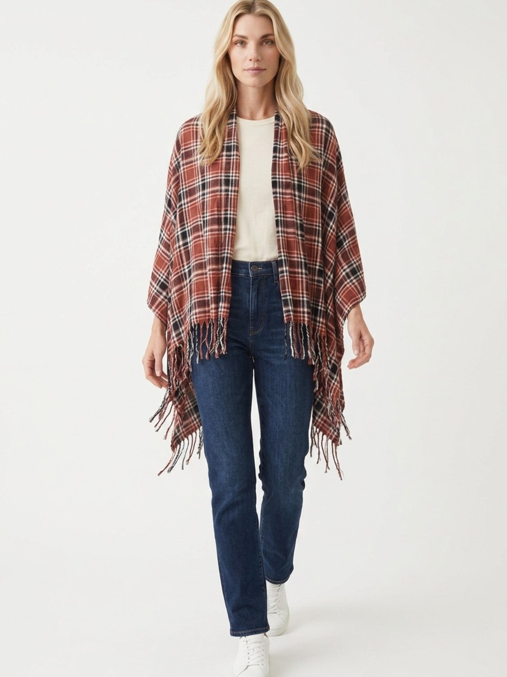 ALTAR’D STATE | NEW Plaid Fringe Shawl Waterfall Open Front Women’s Size X-Small